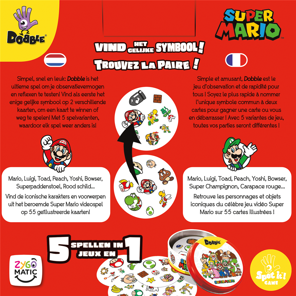 Dobble Mario – Familiespel -  Vind als eerste het juiste Super Mario-symbool! | Vanaf 6 jaar